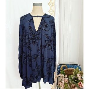 Free People Trapeze Swing Tunic Small Blue Floral